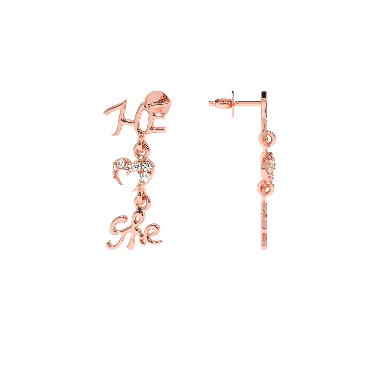 Solitairekart 0.08 Carat He & She Heart Lab-Grown Diamond Earrings